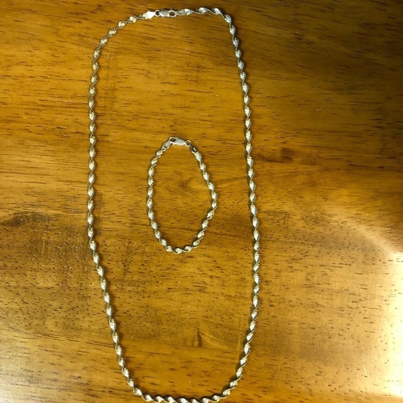 Sterling 925 Silver and Gold Necklace and Bracelet Set - Picture 3 of 12